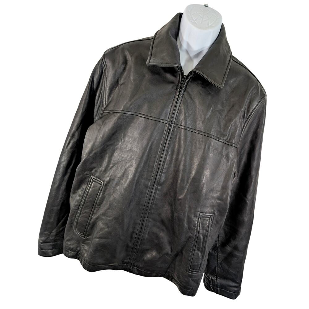 TOMMY HILFIGER! RICH, SOFT & SUPPLE BLACK GENUINE LEATHER SLEEK JACKET, COAT! XL